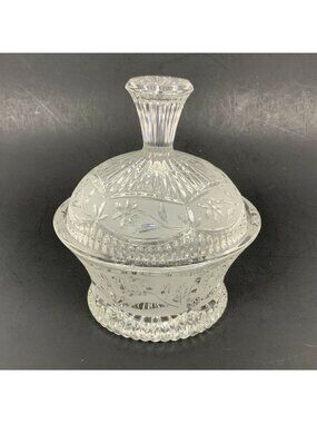 Vintage Etched Frosted Glass Candy Dish With Dome Lid